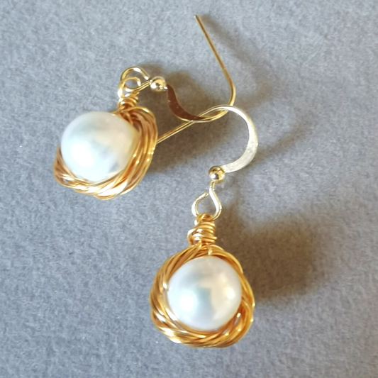 Gold-wrapped Pearl Earrings